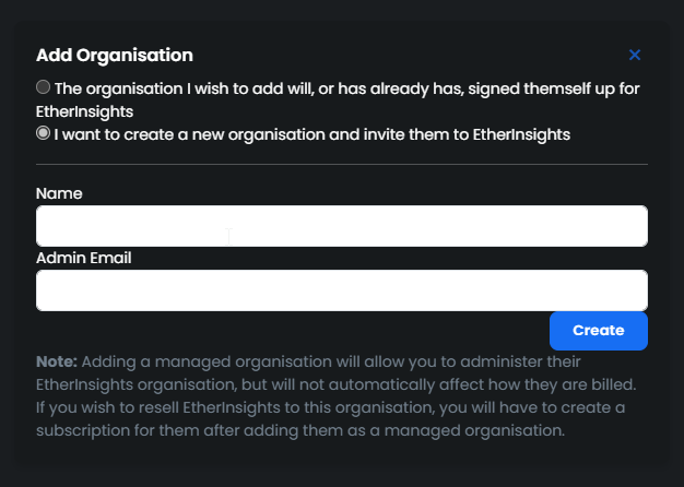 Creating New Organization