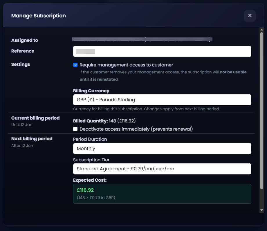 Manage Subscription Details
